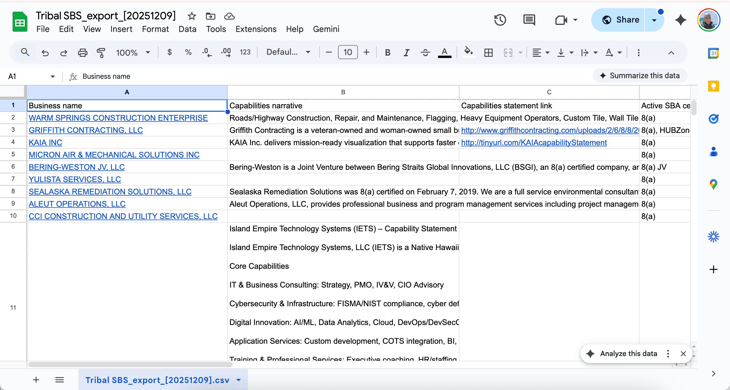 Tribal Contractor List